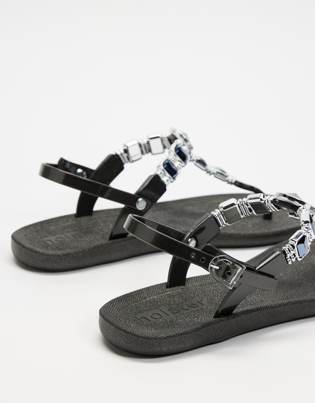 Holster - Mykonos Jewelled T-bar Sandal - Black - Women's