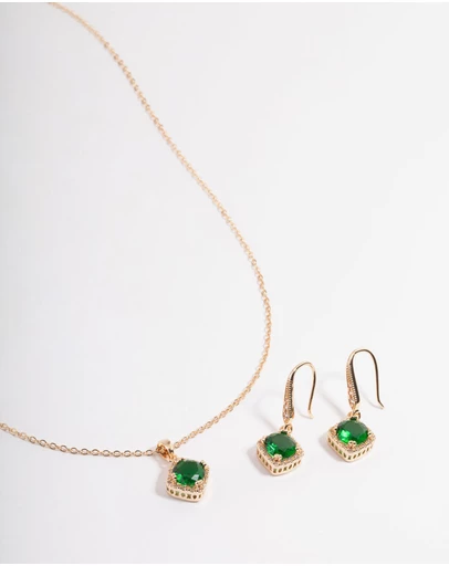 Lovisa - Cubic Zirconia Gold Square Cushion Earrings & Necklace