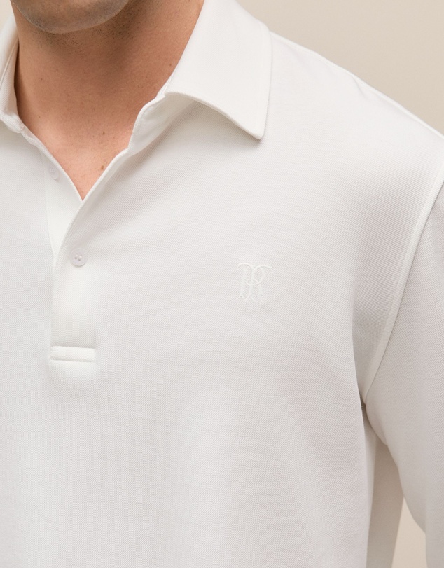 Trenery - Micro Pique Monogram Long Sleeve Polo in White