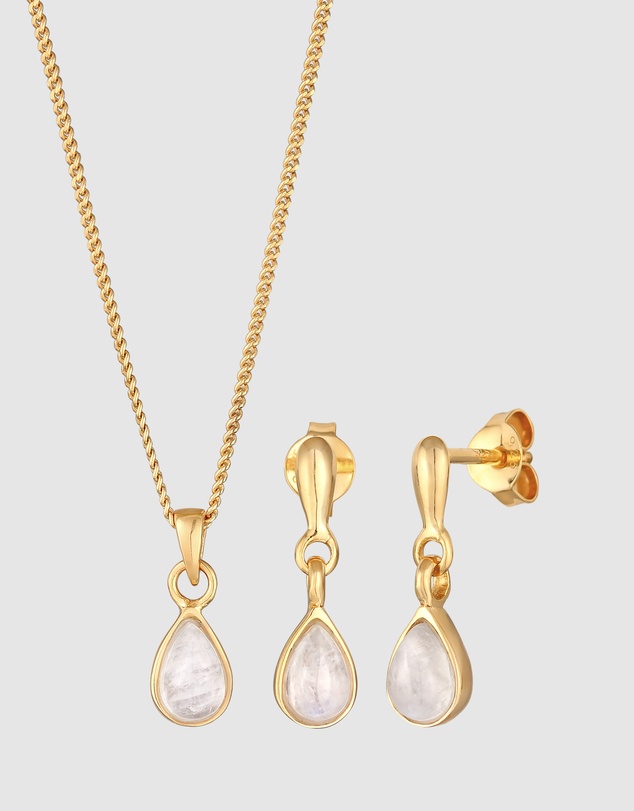 Elli Jewelry - Moonstone Jewellery Set in Gold-Plated 925 Silver