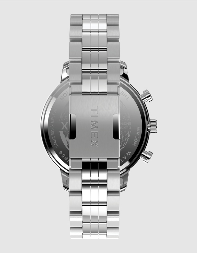 TIMEX - Chicago Chrono 45mm Silver Tone Blue Dial Bracelet