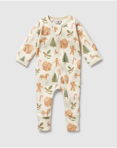 Wilson & Frenchy - Christmas Holly Jolly Magic Organic Zipsuit With Feet - Babies