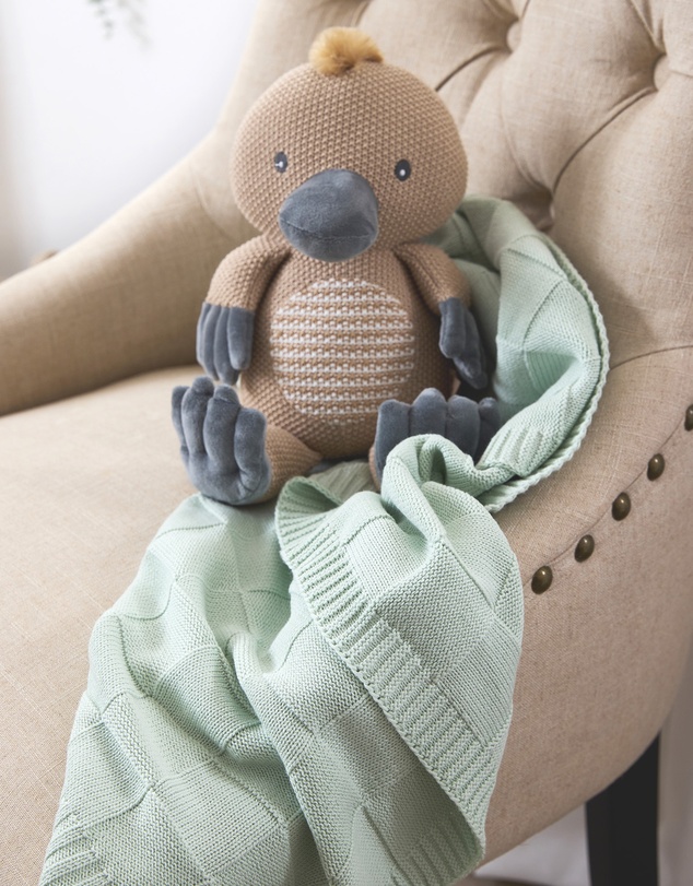 Living Textiles - Pram Knitted Blanket - Checkered Seafoam