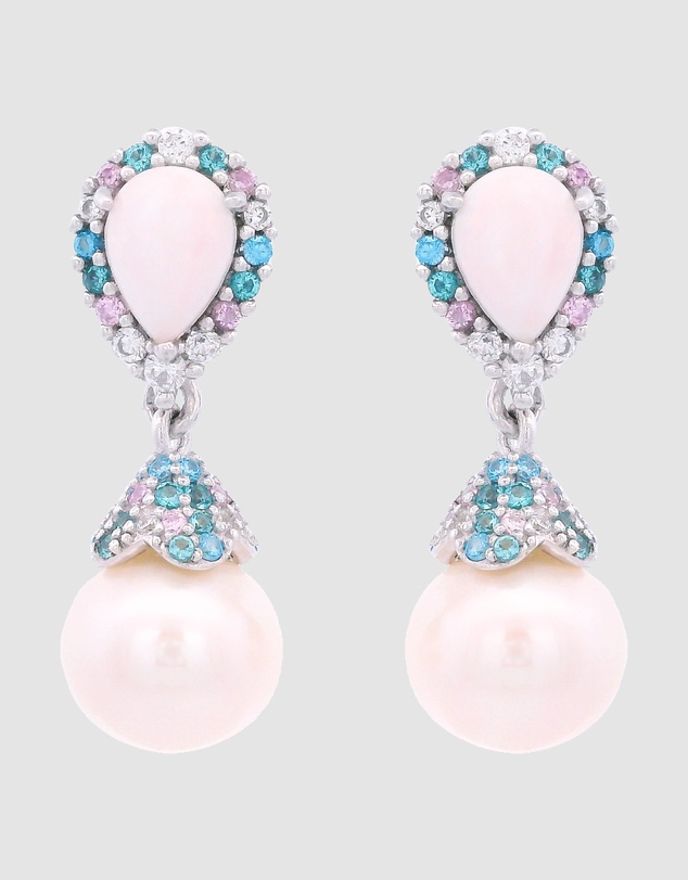 Georgini - GEORGINI WISTERIA CREATED OPAL AND PEARL CASCADE EARRINGS SILVER