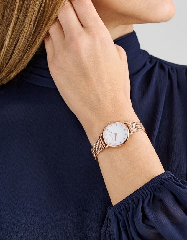 Ted Baker - Staciie 28mm Mother of Pearl Dial with Rose Gold-Tone Mesh Strap