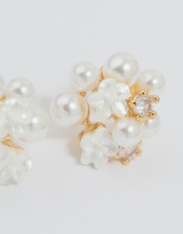 Lovisa - Gold Plated Cubic Zirconia Pearl Cluster Stud Earrings