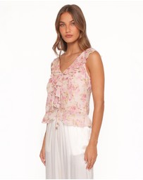 Petal & Pup - Ismena Tie Front Top - Blurred Pink Floral
