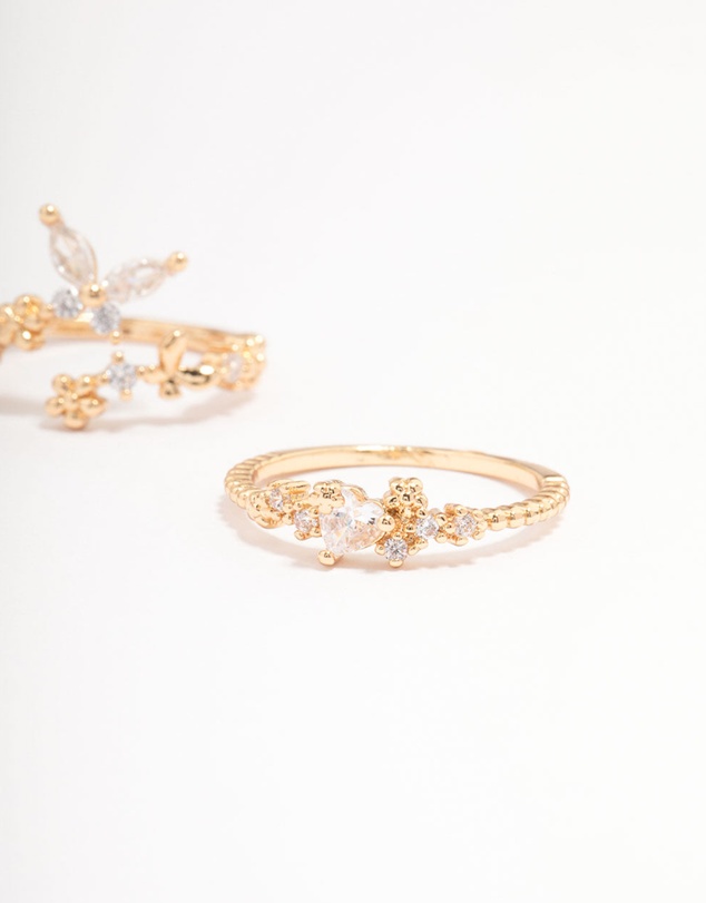 Lovisa - Gold Plated Floral Stone Ring Pack