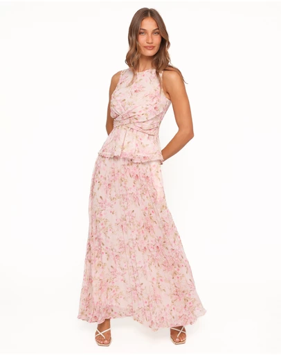 Petal & Pup - Mena Pleated Maxi Skirt - Blurred Pink Floral