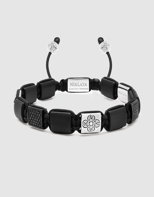 Nialaya Jewellery - The CZ Flatbead Collection - Black Onyx and Silver