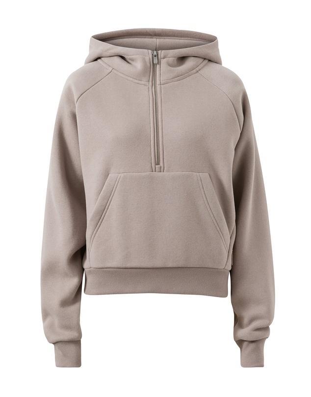 Upstate - Plush Cropped Half Zip Hoodie - Cinder