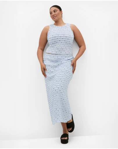 City Chic - Plus size Sheree Ditsy Print Ruched Top - sky blue