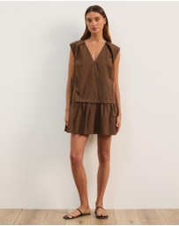 Atmos&Here - Allie Cotton Poplin V-Neck Mini Dress
