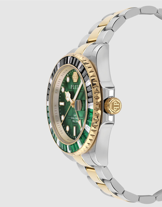 Philipp Plein - Gmt-I Challenger Two-Tone 44mm Green Dial with Baguettes-cut Crystals