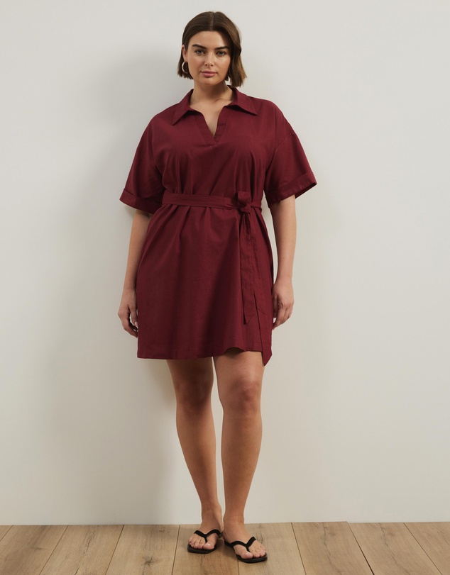 Atmos&Here Curvy - Britt Linen Blend Belted Mini Dress