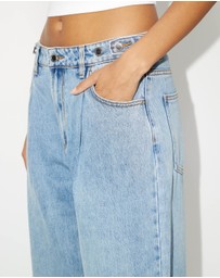 Dazie - Over You Mid Rise Adjustable Waistband Barrel Leg Jeans