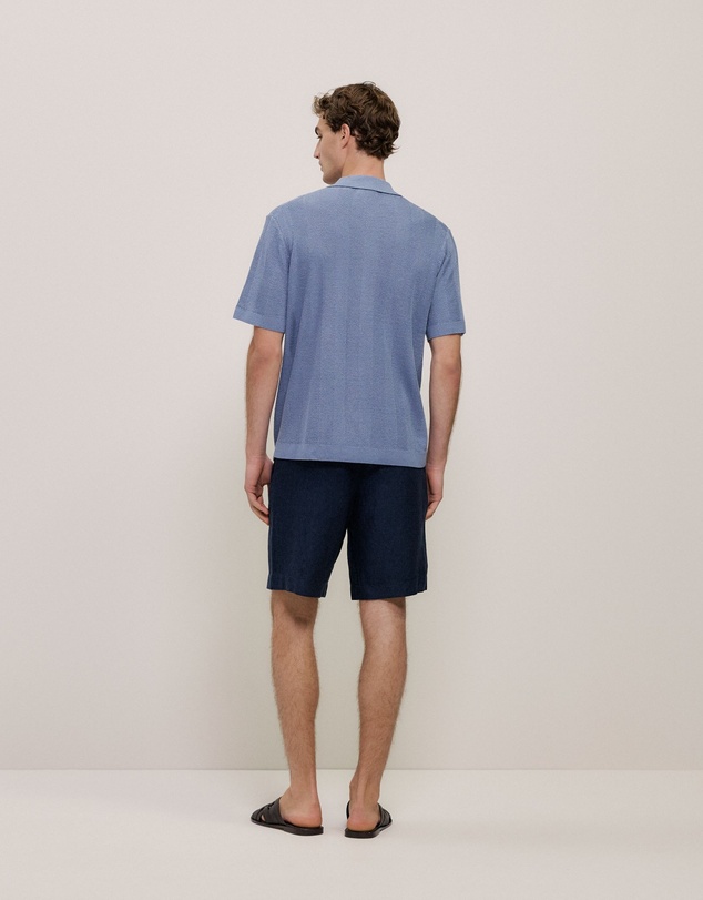 Trenery - Linen Cotton Herringbone Knit Shirt in Smoke Blue