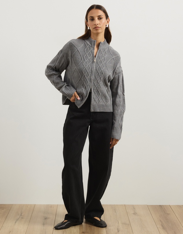 Atmos&Here - Evie Two-Way Zip Cable Knit Cardigan