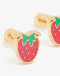 Lovisa - Kids Gold Plated Surgical Steel Enamel Strawberry Flat Back Studs