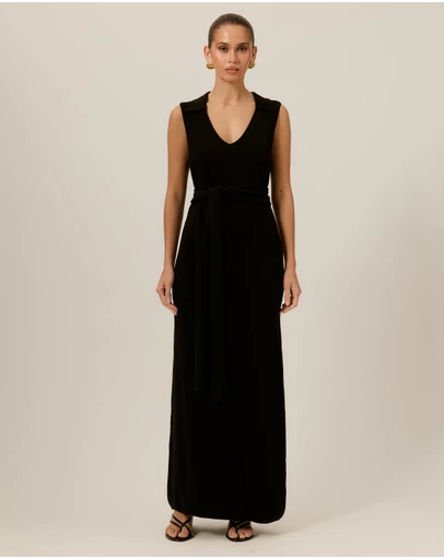 Tussah - Willa Collard Tie Waist Knitted Maxi Dress