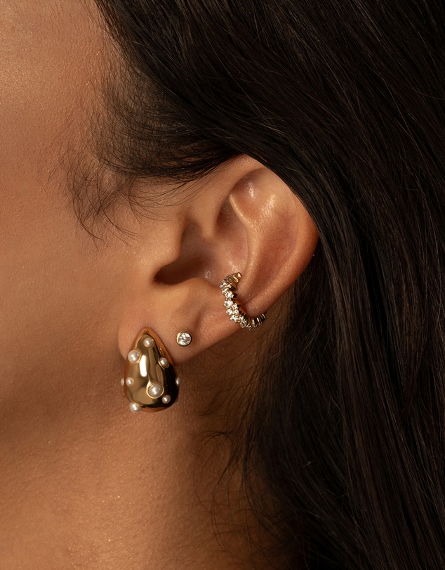 Wanderlust + Co - Teardrop Pearl Gold 20mm Stud Earrings