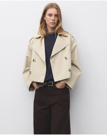 M.N.G - Double-Breasted Cropped Trench Coat
