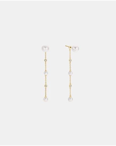 Ania Haie - Gold Cascade Shell Pearl Station Drop Stud Earrings