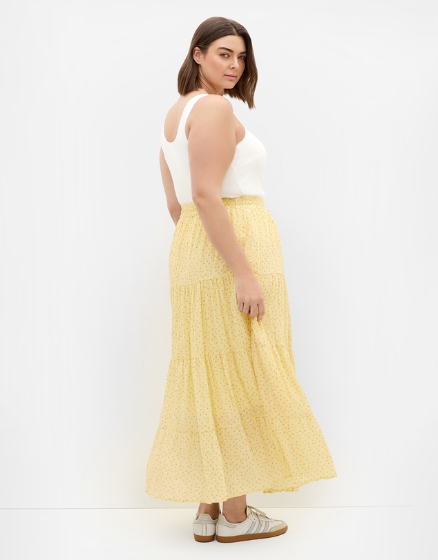 City Chic - Plus size Milly Ditsy Print Tiered Maxi Skirt - lemon