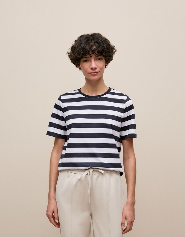 Trenery - Mercerised Cotton Stripe T-shirt in Night Sky