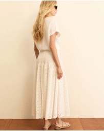 Emme - White Cotton Embroidered Midi Skirt