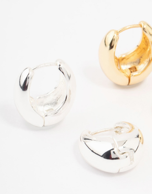 Lovisa - Gold Plated & Silver Plated Gradual Huggie Earrings 2-Pack