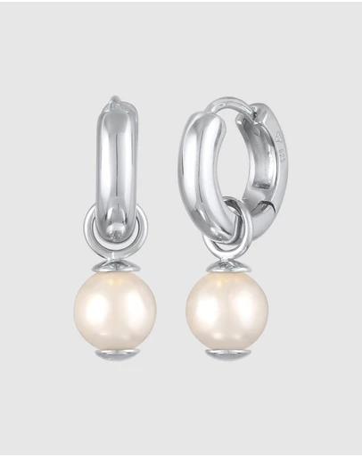 Kuzzoi - ICONIC EXCLUSIVE - Earrings Men's Creoles Pearl Pendant in 925 Sterling Silver