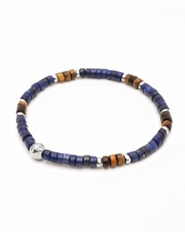 Nialaya Jewellery - Men's Wristband with Blue Lapis and Brown Tiger Eye Heishi Beads