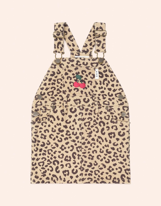 Huxbaby - Very Cherry Leopard Print Denim Jumper Dress - Babies
