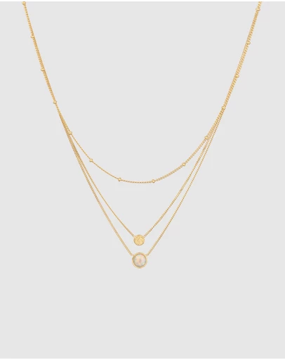 Elli Jewelry - Opal and Disc Layered Necklace in Gold-Plated 925 Silver