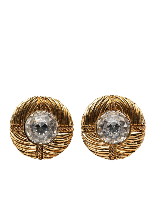 Pre-Loved by Azura Reborn - Pre-Loved Gold Plated Rhinestone Round Clip On Earrings