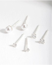 Lovisa - Sterling Silver Cubic Zirconia Pearl Stud Earring Pack