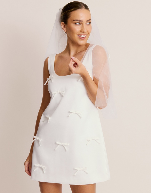 Six Stories - Scoop Neck Bow Detail Mini Dress