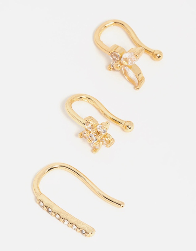 Lovisa - Gold Plated Nature Faux Nose Studs 3-Pack