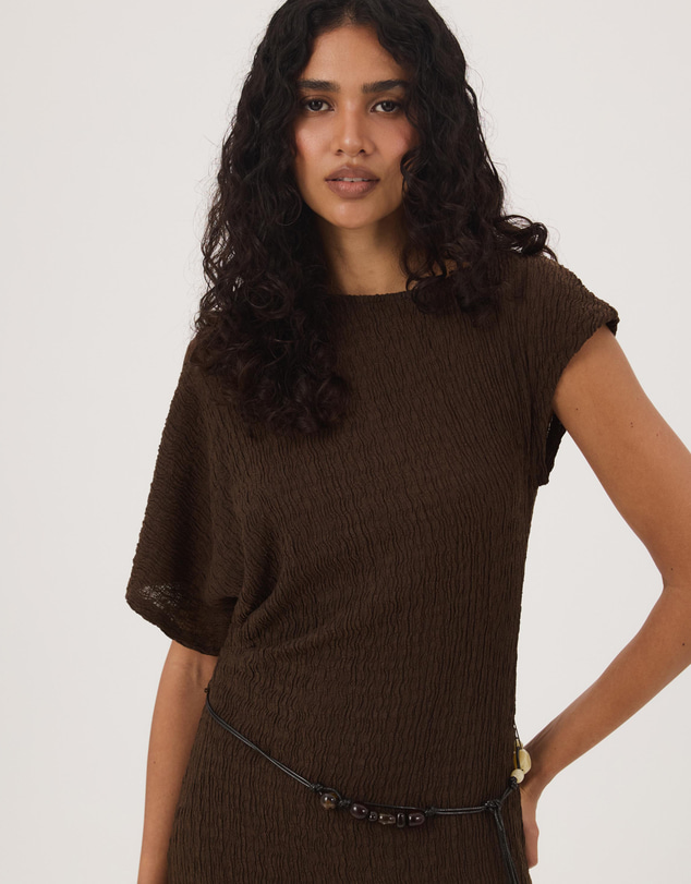 Atmos&Here - Maeve Textured Jersey Midi Dress with Beaded Belt