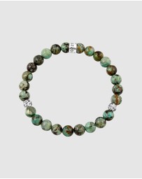 Kuzzoi - ICONIC EXCLUSIVE - Bracelet Male Turquoise Greenish-Brown Beads 925 Sterling Silver