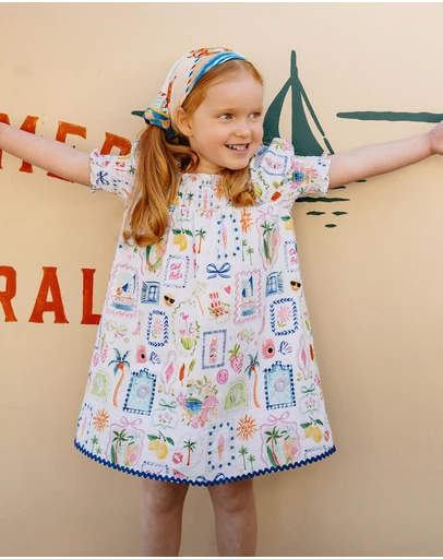 Fox & Finch - Summer Vacay Print Ric Rac Dress - Kids