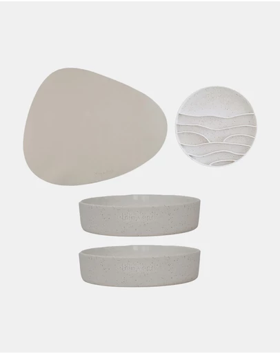 Lilly + Dash - Cat Eat and Drink Set – 2 Bowls + Lick Insert + Slate Placemat