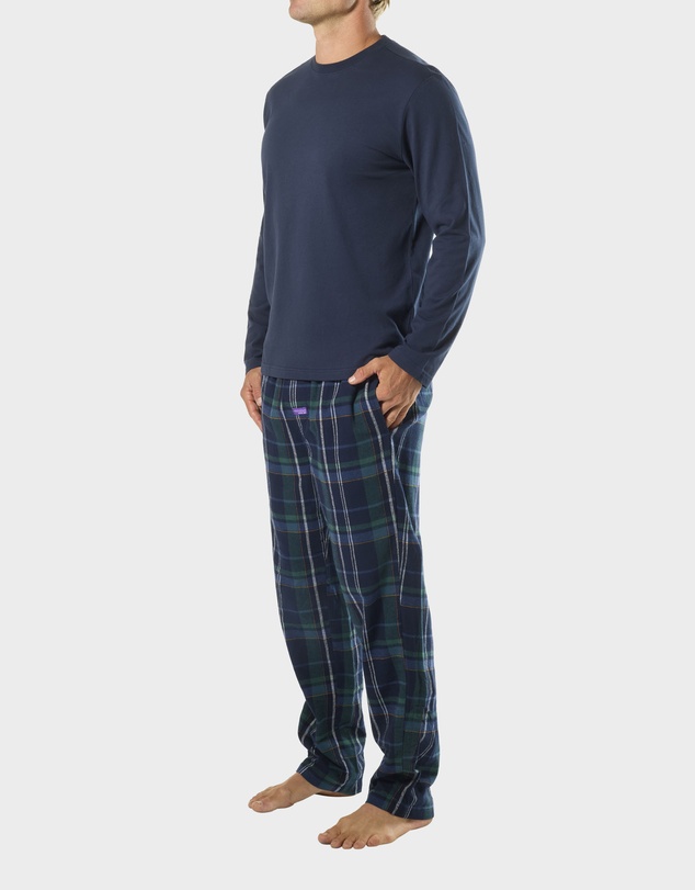Mitch Dowd - Mens Ice Tea Flannel and Tee Pyjama Set - Mid Blue