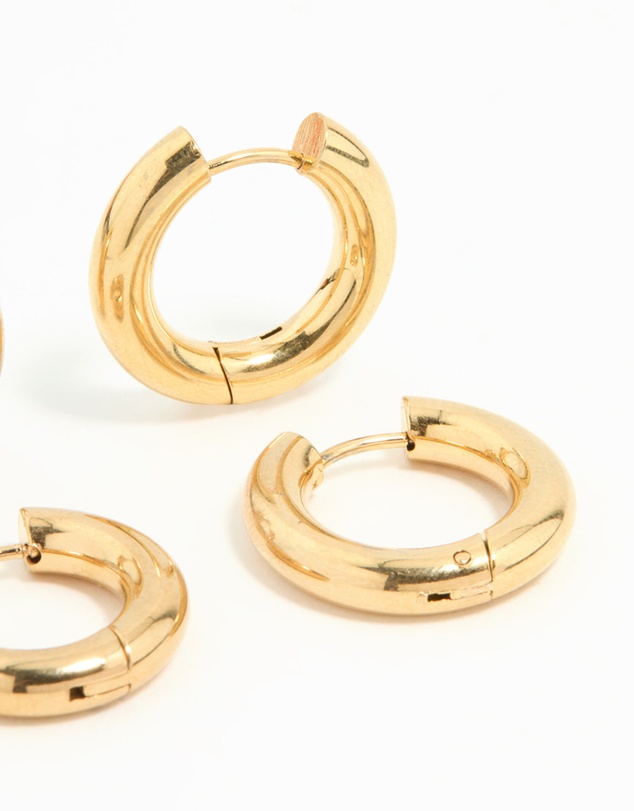 Lovisa - Waterproof Gold Plated Stainless Steel Tube Hoop Earrings 2 Pack