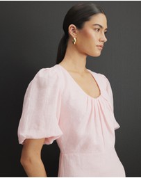 AERE - Serena Linen Puff Sleeve Midi Dress