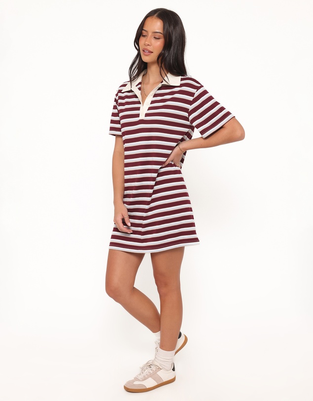 Petal & Pup - Gordie Mini Dress - Burgundy Stripe