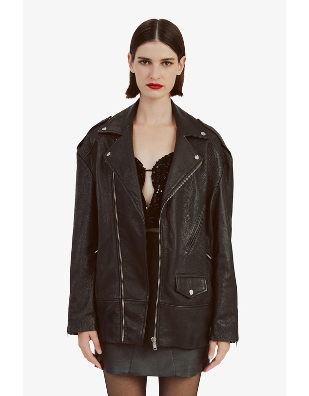 Bardot - Oversized Leather Biker Jacket