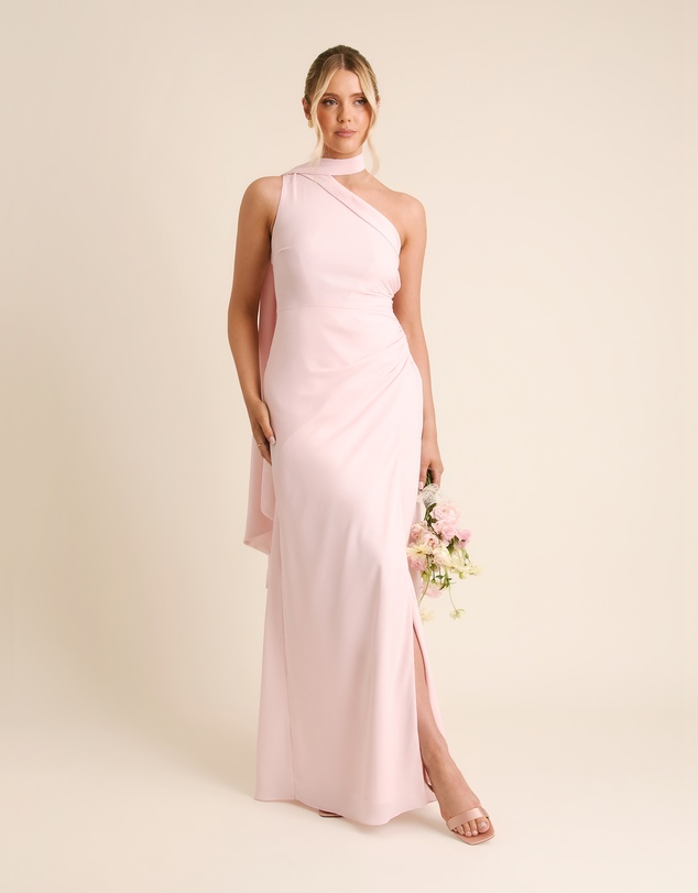 Six Stories - One Shoulder Neck Tie Chiffon Bridesmaid Dress