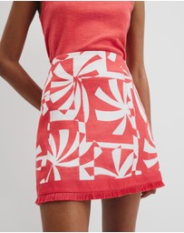 Country Road - Organically Grown Linen Print Fray Mini Skirt